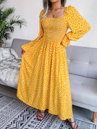 Smocked Square Neck Flounce Sleeve Dress Trendsi