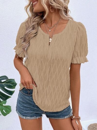 Ruffled Notched Short Sleeve T-Shirt Trendsi