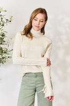 Heimish Full Size Ribbed Bow Detail Long Sleeve Turtleneck Knit Top Trendsi