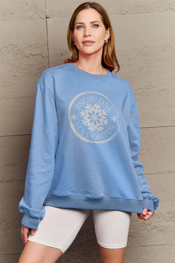 Simply Love Full Size SNOW DAY SUPPORTER Round Neck Sweatshirt Trendsi