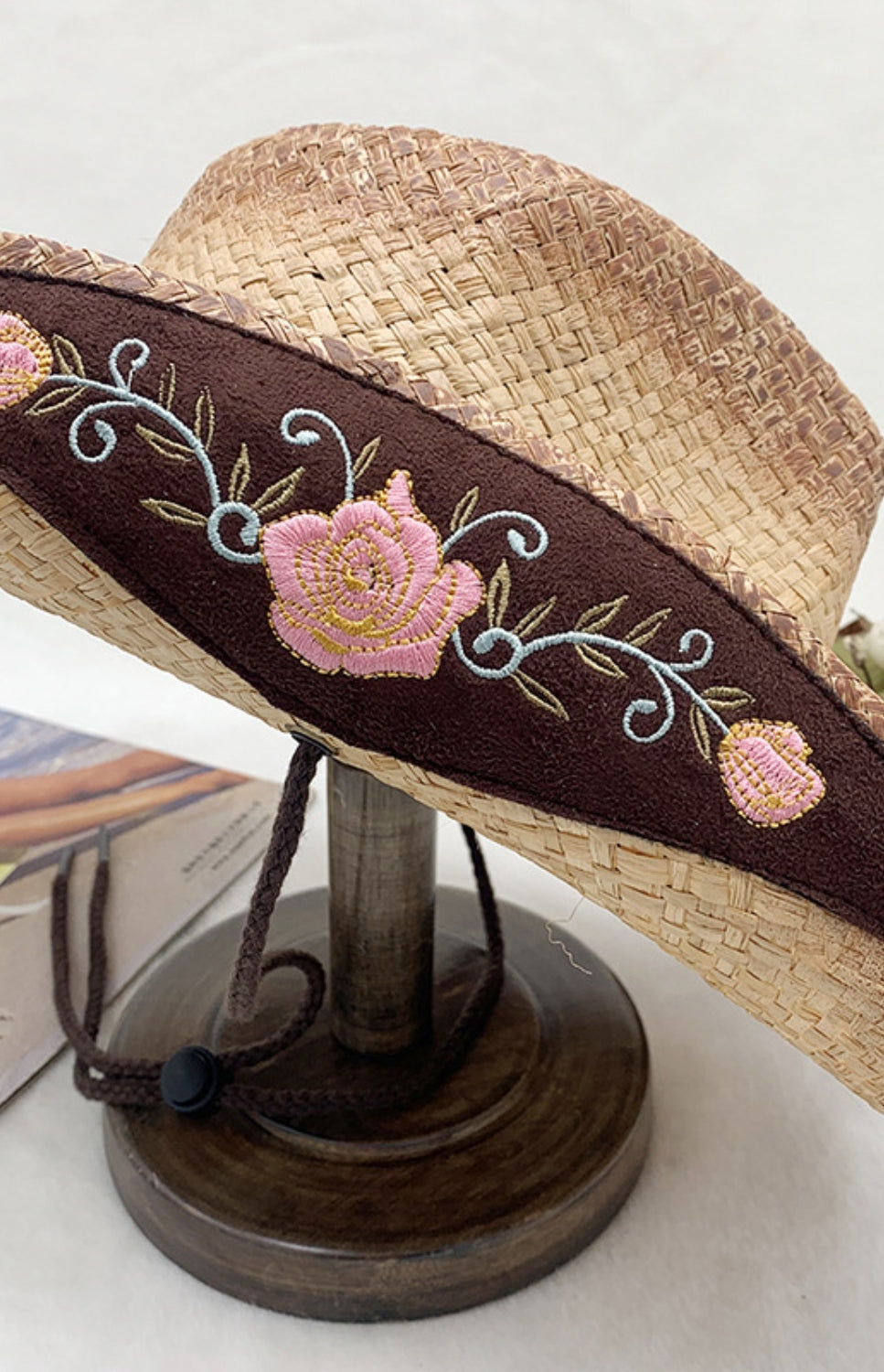 Embroidered Tied Raffia Hat Trendsi