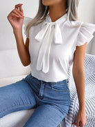 Tie  Neck Cap Sleeve Blouse Trendsi