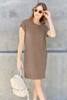 Basic Bae Full Size Round Neck Short Sleeve Dress with Pockets Trendsi