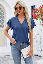 V-Neck Flutter Sleeve T-Shirt Trendsi