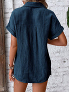 Textured Button Up Short Sleeve Shirt Trendsi