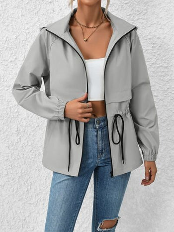 Drawstring Zip Up Hooded Jacket Trendsi