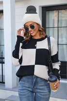 Color Block Round Neck Dropped Shoulder Sweater Trendsi