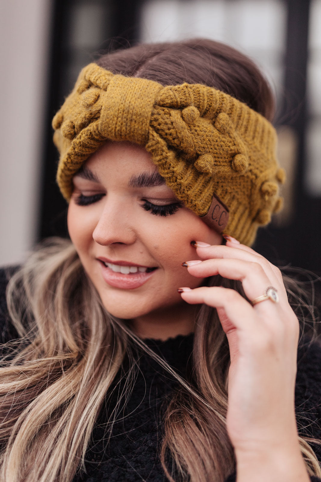 Pom Knit Head Wrap in Mustard Ave Shops