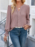 Eyelet Notched Flounce Sleeve Blouse Trendsi