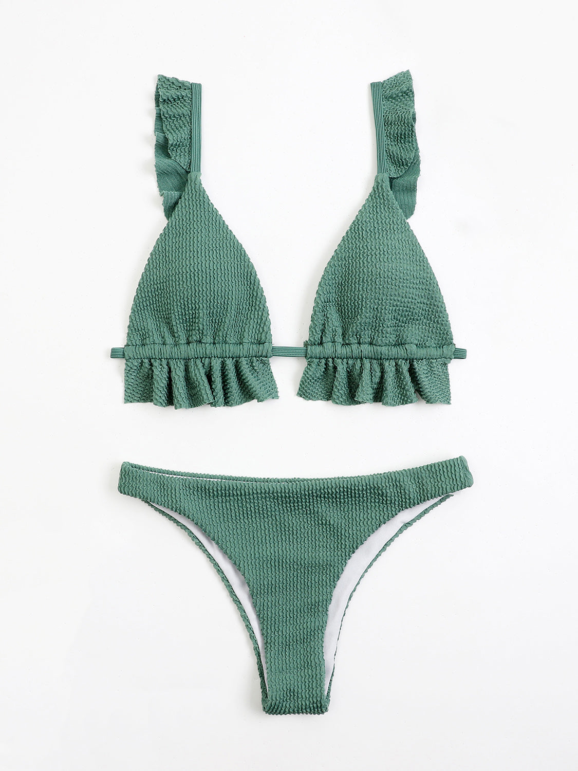 Ruffled Textured Wide Strap Two-Piece Bikini Set Trendsi