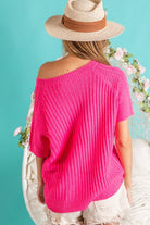 BiBi Texture Round Neck Short Sleeve Knit Top Trendsi
