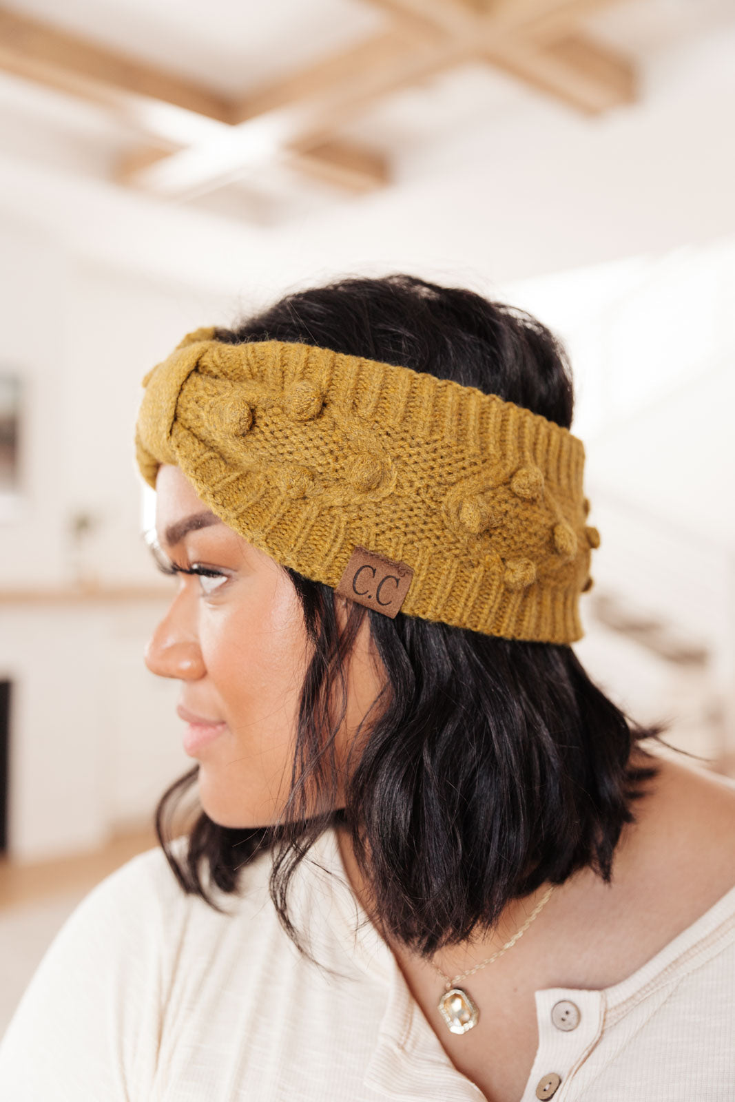 Pom Knit Head Wrap in Mustard Ave Shops