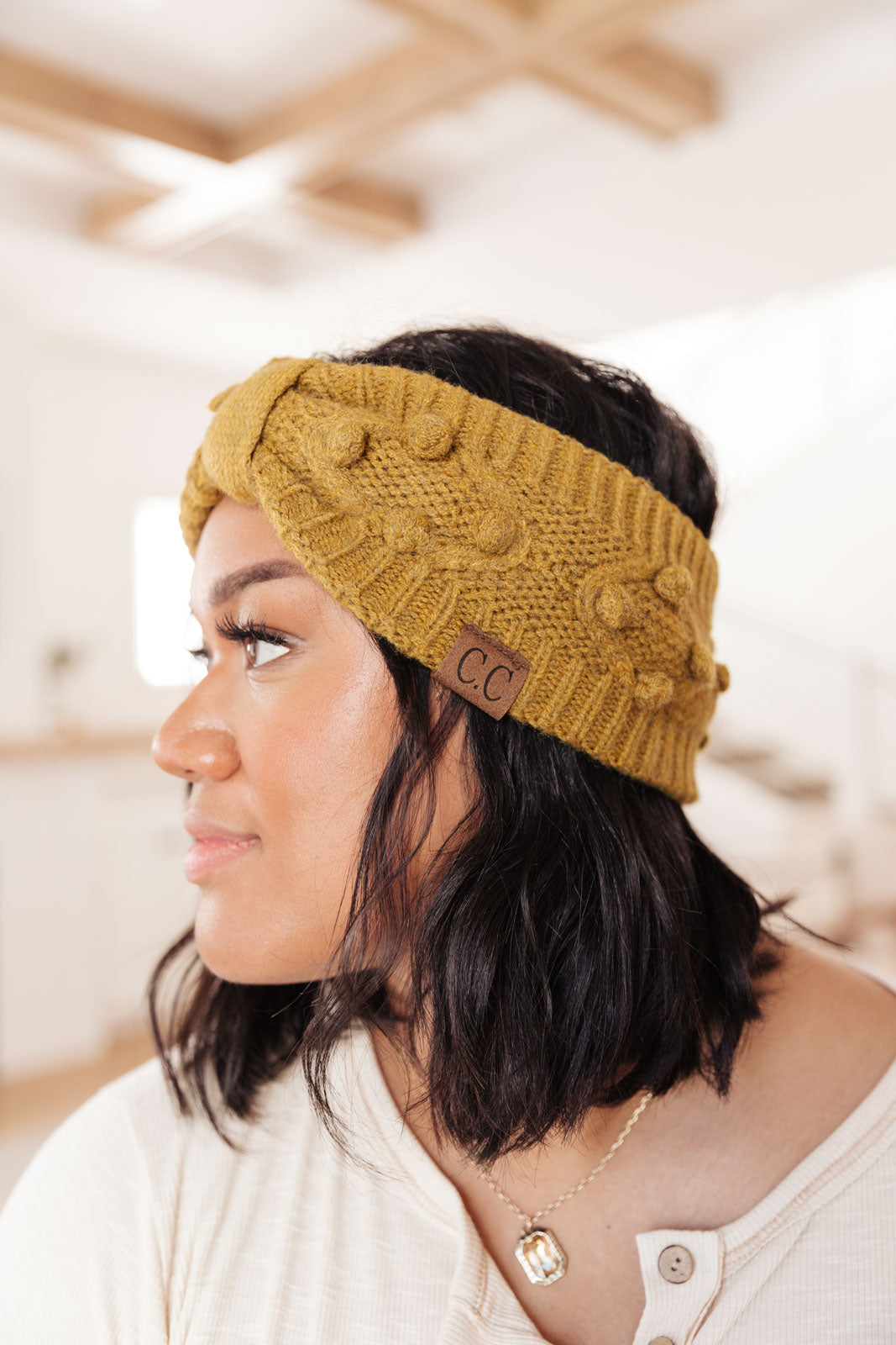 Pom Knit Head Wrap in Mustard Ave Shops