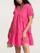 V-Neck Short Sleeve Ruffle Hem Dress Trendsi