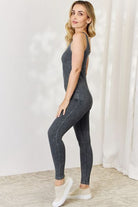 Zenana Ribbed V-Neck Sleeveless Jumpsuit Trendsi