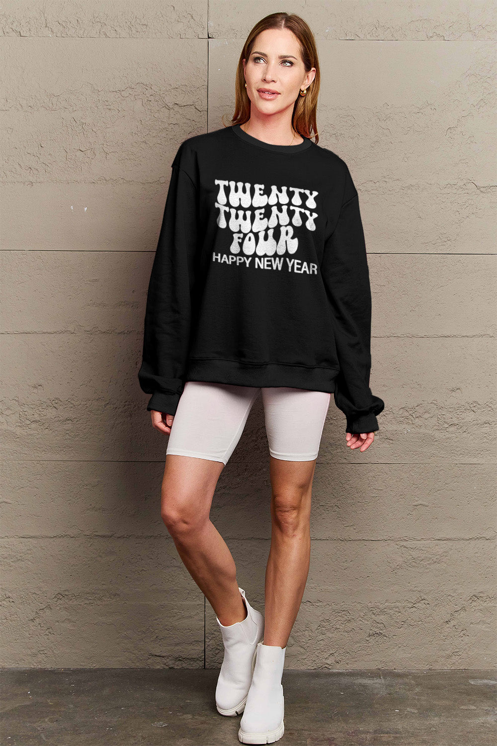 Simply Love Full Size TWENTY TWENTY FOUR HAPPY NEW YEAR Dropped Shoulder Sweatshirt Trendsi