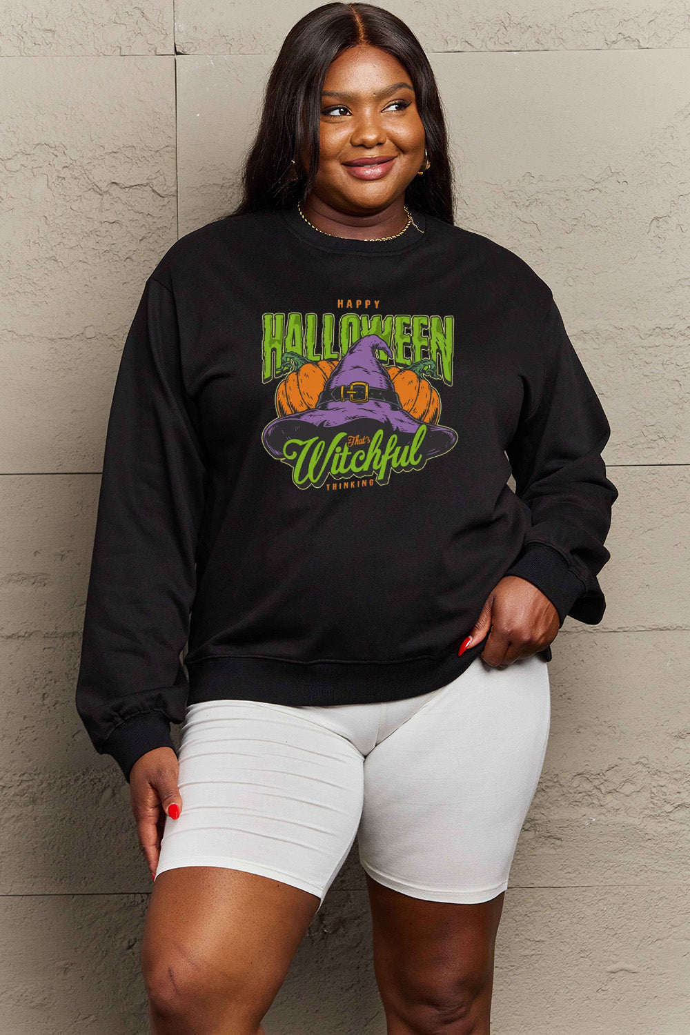 Simply Love Full Size Witch Hat Graphic Sweatshirt Trendsi