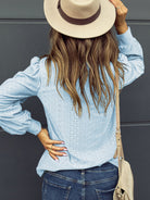 Eyelet V-Neck Long Sleeve Blouse Trendsi