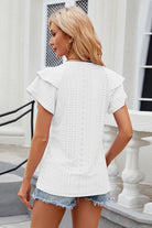 Eyelet Notched Short Sleeve T-Shirt Trendsi