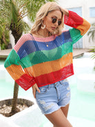 Color Block Openwork Boat Neck Cover Up Trendsi