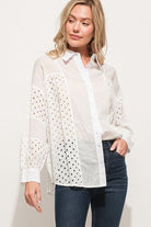 And The Why Eyelet Long Sleeve Button Down Shirt Trendsi