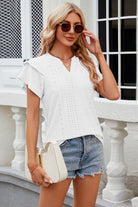 Eyelet Notched Short Sleeve T-Shirt Trendsi