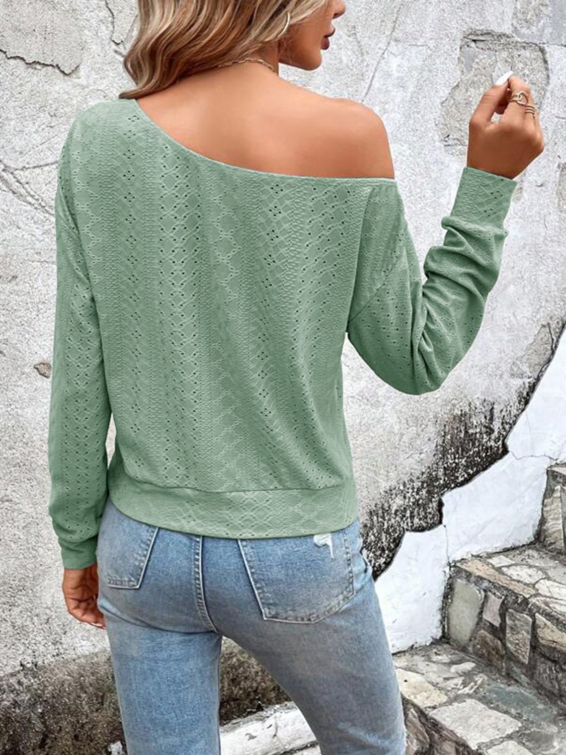 Eyelet Dropped Shoulder Blouse Trendsi