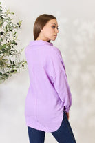Zenana Full Size Texture Button Up Raw Hem Long Sleeve Shirt Trendsi