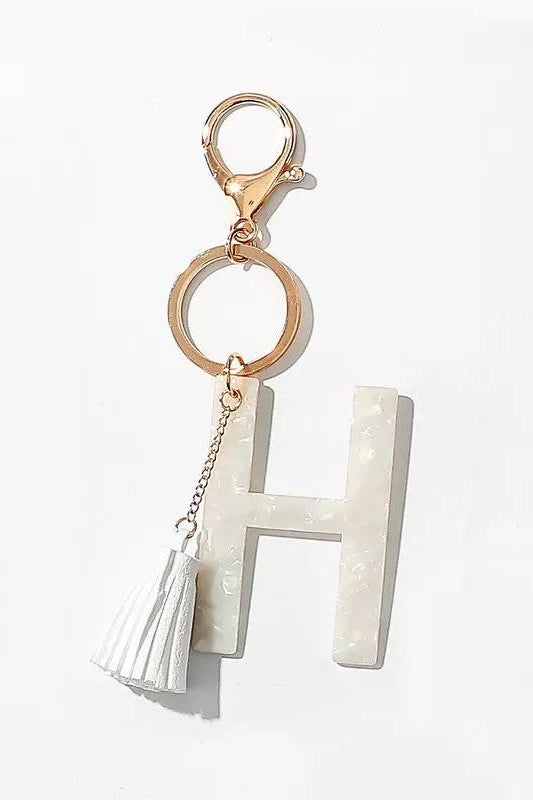 Tasseled Initial Key Chain, White Ellisonyoung.com