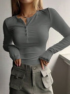 Half Button Long Sleeve T-Shirt Trendsi