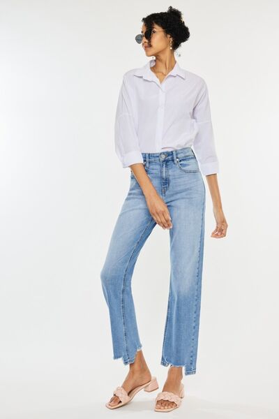 Kancan High Waist Raw Hem Straight Jeans Trendsi