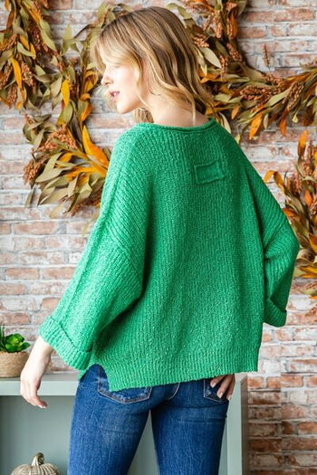 Veveret Notched Long Sleeve Sweater Trendsi