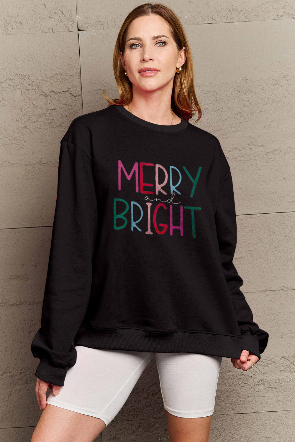 Simply Love Full Size MERRY AND BRIGHT Graphic Sweatshirt Trendsi