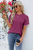 Round Neck Petal Sleeve T-Shirt Trendsi