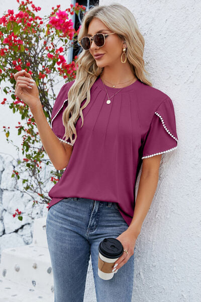 Round Neck Petal Sleeve T-Shirt Trendsi