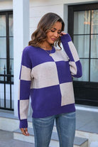 Color Block Round Neck Dropped Shoulder Sweater Trendsi