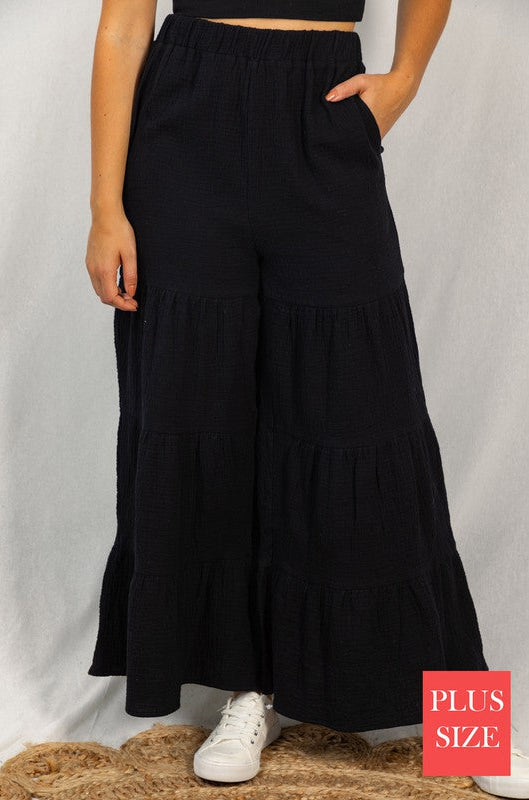 Ruffle Tiered Pull on Pants in Black Ave Shops