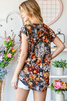 Heimish Full Size Ruffled Floral Round Neck Cap Sleeve Blouse Trendsi