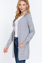 ACTIVE BASIC Open Front Long Sleeve Cardigan Trendsi