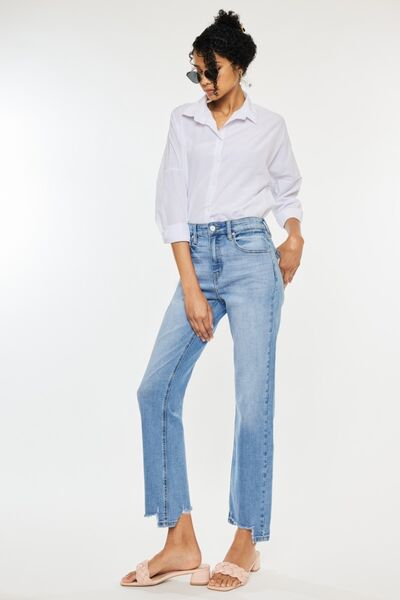 Kancan High Waist Raw Hem Straight Jeans Trendsi