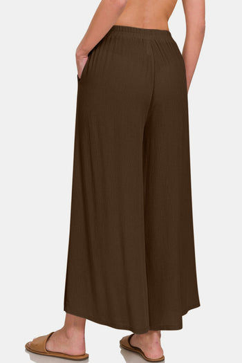 Zenana Woven Wide Leg Pants With Pockets Trendsi