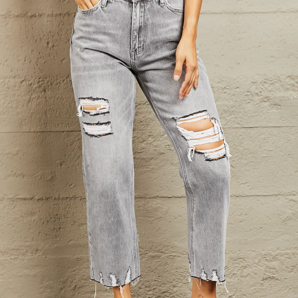 BAYEAS High Waisted Cropped Mom Jeans Trendsi