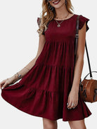 Ruffled Round Neck Cap Sleeve Mini Dress Trendsi