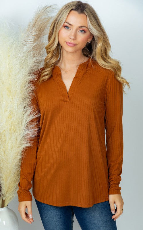 Long Sleeve Solid Knit Top in Brick Ave Shops