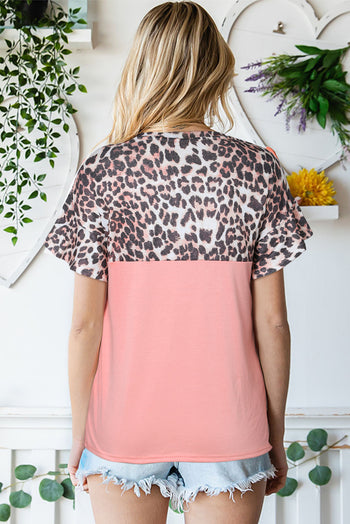 Sequin Leopard Round Neck T-Shirt Trendsi