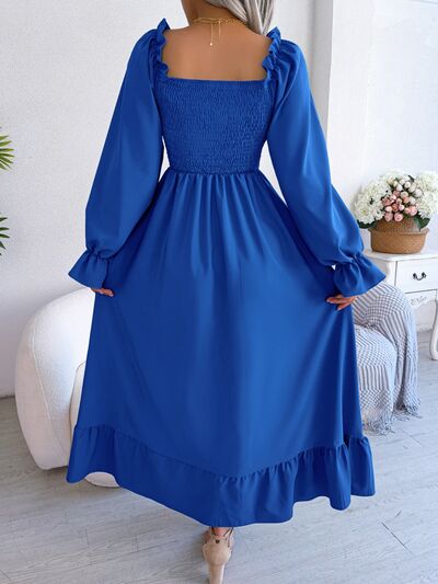 Smocked Square Neck Flounce Sleeve Dress Trendsi