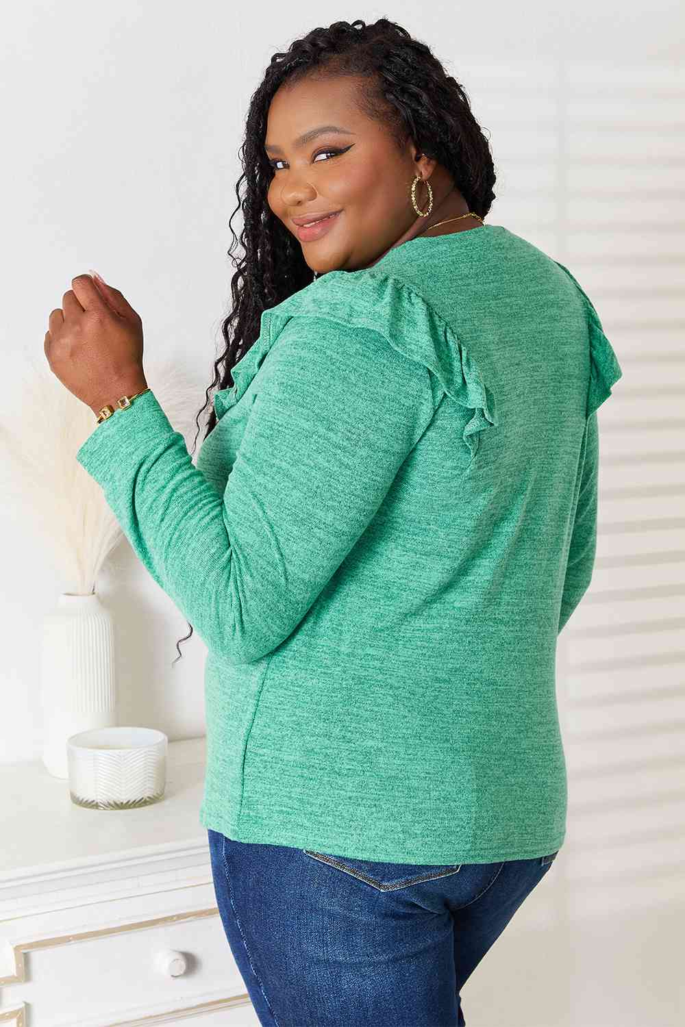 Double Take Ruffle Shoulder Long Sleeve T-Shirt Double Take