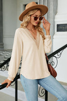 V-Neck Long Sleeve Blouse Trendsi