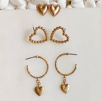 Perfect Heart Earrings Set Of 3 Ellisonyoung.com