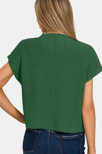 Zenana Mock Neck Short Sleeve Cropped Sweater Trendsi